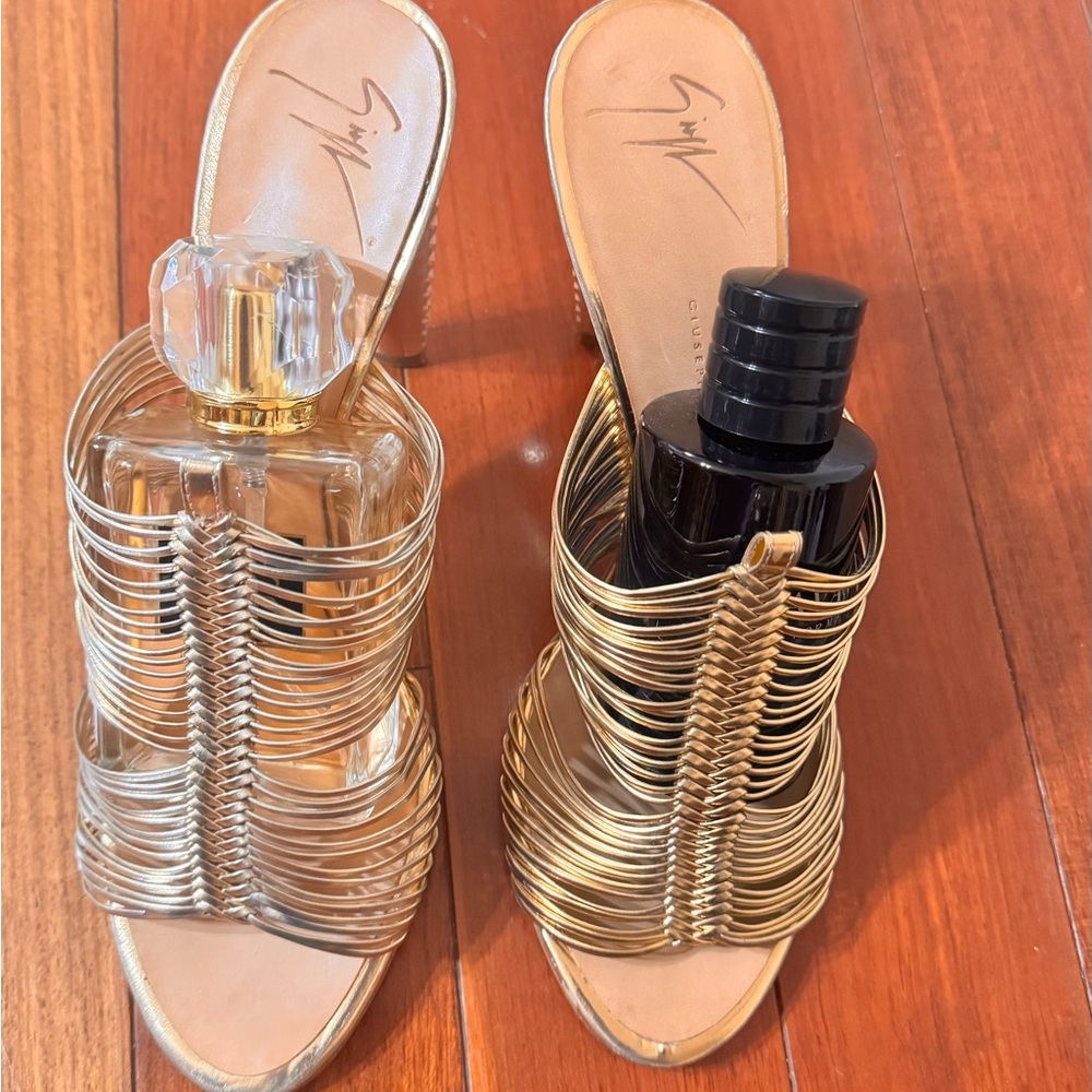 Giuseppe Zanotti Metallic Gold Strappy Mule Sandals